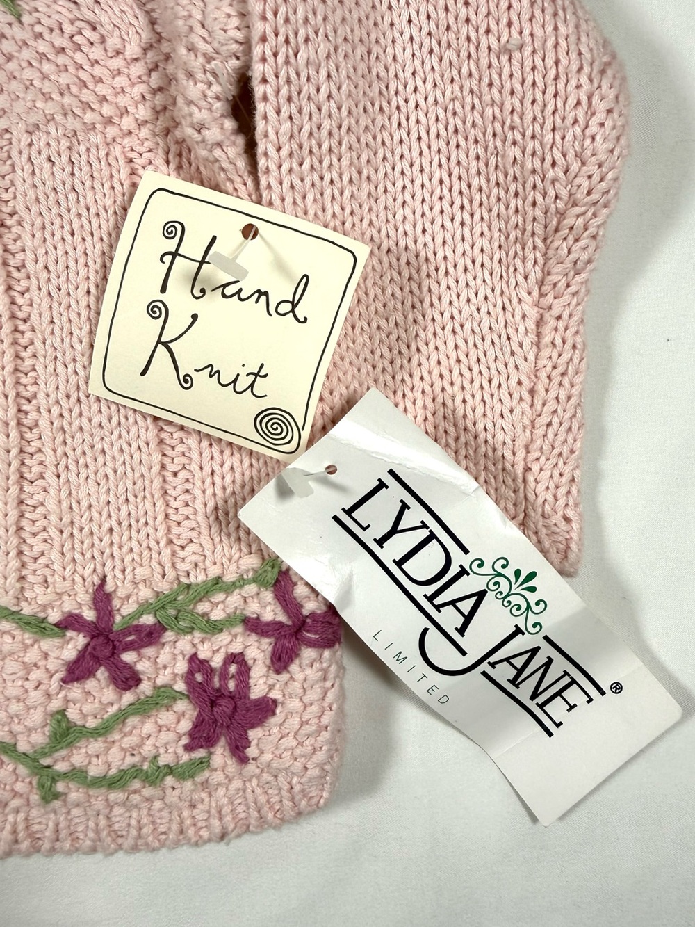 VINTAGE NWT LYDIA JANE Girls Hand Knit Floral Cardigan 4T Cottagecore 90s NEW - Picture 5 of 13